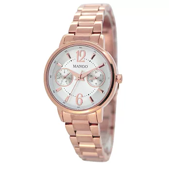 MANGO 練習曲雙眼日期時尚腕錶-玫瑰金