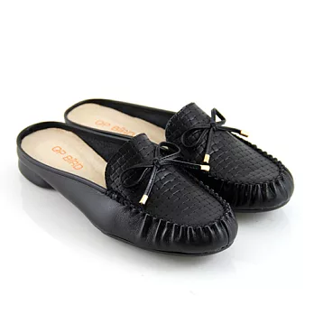 ◤Green Phoenix◥秋冬款編織造型真皮前包後空懶人拖鞋5黑色