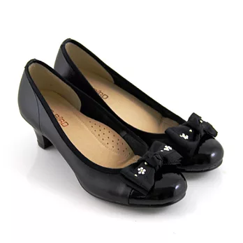 ◤Green Phoenix◥優雅立體蝴蝶結粗跟包鞋5黑色