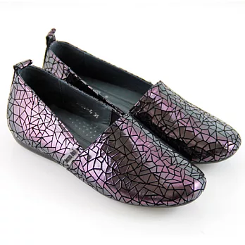 ◤Green Phoenix◥時尚金屬感爆裂紋休閒懶人鞋35紫色