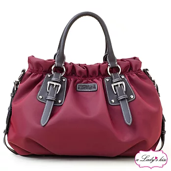 【a Lady ’s真皮】皺褶袋口微優雅二用包(瀲紅)