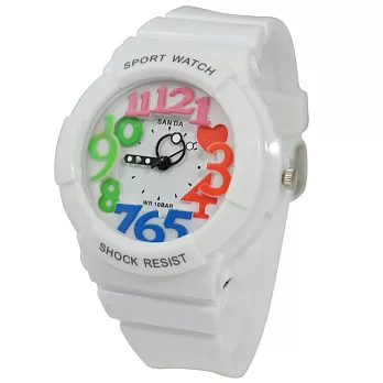 《SANDA》234繽紛年代漾彩指針日式腕錶(白色)
