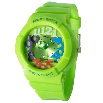 《SANDA》234繽紛年代漾彩指針日式腕錶(綠色)