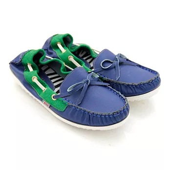 BIS-VITAL 設計師款-撞色拼接鬆緊進口牛皮莫卡辛鞋36藍色