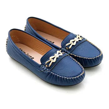 ◤Green Phoenix◥百搭蝴蝶結鑽飾莫卡辛平底休閒鞋23.5藍色