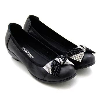 ◤Green Phoenix◥真皮牛皮- 璀璨蝴蝶鑽飾娃娃低跟包鞋24.5黑色