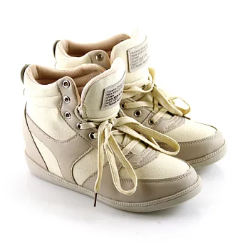 ◤Green Phoenix◥休閒內增高綁帶拼接帆布球鞋36杏色