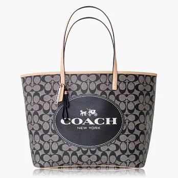 COACH 防刮材質素面肩背托特包(大款)_黑灰色