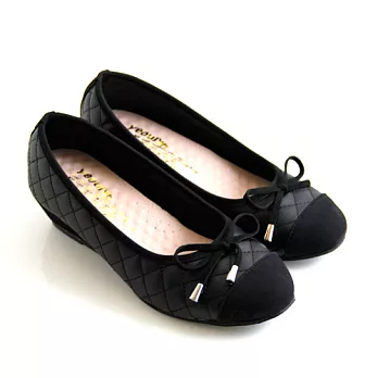 ◤Green Phoenix◥素雅稜格紋拼接楔型娃娃包鞋23.5黑色