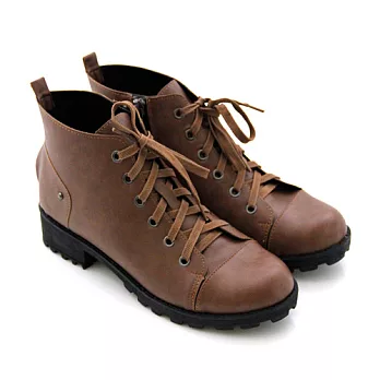 Green Phoenix個性好感皮革綁帶拉鍊短靴23.5咖啡