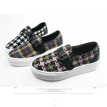 ezwalking{韓國女鞋}花昵皮帶扣厚底鞋-黑、棕、粉