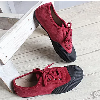 ezwalking{韓國女鞋}黑邊條紋繫帶休閒鞋-黑、棕、紅、海軍藍