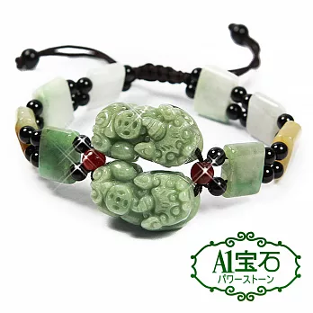 【A1寶石】超強吸雙貔貅手鍊-3A頂級天然緬甸A貨玉貔貅-與翡翠同級(含開光)