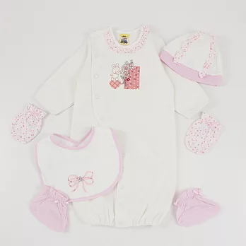 【愛的世界】MYBABY小兔與雲系列純棉長袖兩用嬰衣套組5件組(不附禮盒)-台灣製-3M米白色