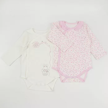【愛的世界】MYBABY小兔與雲系列純棉長袖綁帶式包屁衣2件組-台灣製-3M米白色