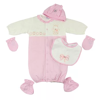 【愛的世界】MYBABY小兔與雲系列純棉舖棉長袖兩用嬰衣套組5件組(不附禮盒)-台灣製-3M淺粉紅色