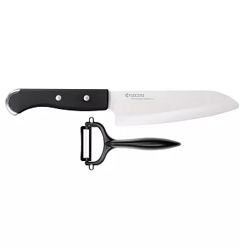 【KYOCERA】日本京瓷多功能陶瓷刀15cm削皮刀(黑柄)禮盒組