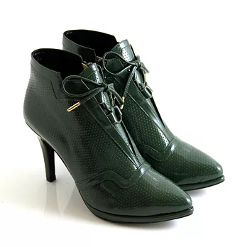 BIS-VITAL 性感尤物尖頭綁帶進口油蠟皮革細跟踝靴35綠色