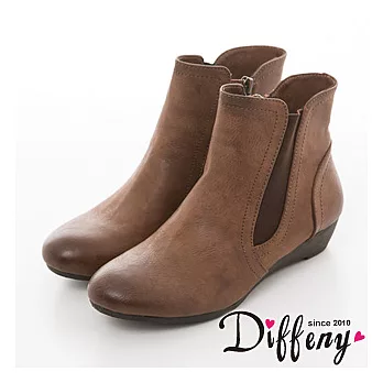 Diffeny 個性時尚 復古擦色鬆緊帶低跟短靴-咖 36