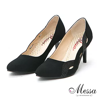 【Messa米莎】(MIT)典雅名媛波浪鏤空內真皮尖頭高跟鞋 - 兩色35黑色