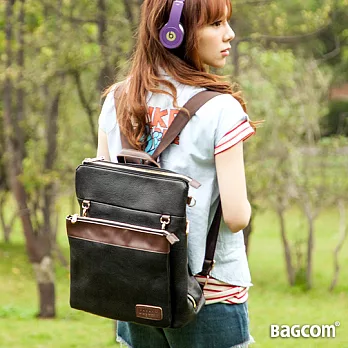 Bagcom Masaki Twins 牛皮雙袋雙背包-酷黑