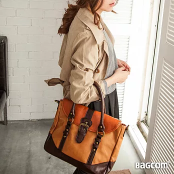 Bagcom Masaki 古著撞色斜背兩用包-駝咖