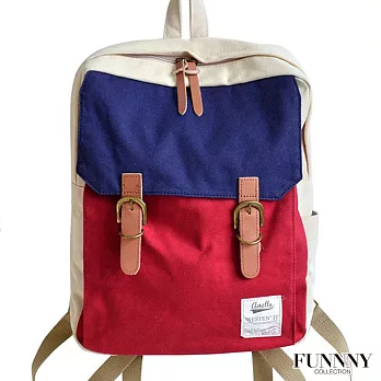 FUNNNY 日本同步系列 懷舊古著風 方形帆布輕便後背包 藍紅