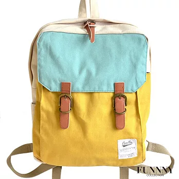 FUNNNY 日本直送 懷舊古著風 方形帆布輕便後背包 藍黃
