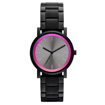 DKNY 紐約風格時尚三針腕錶-霓彩桃xIP黑