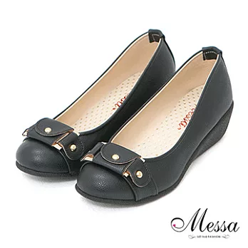 【Messa米莎】(MIT)個性款鉚釘扣造型楔型包鞋-兩色37黑色
