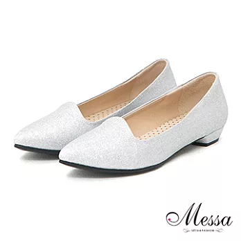 【Messa米莎】(MIT)星光閃爍歐美風內真皮尖頭平底鞋-三色37銀色