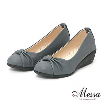【Messa米莎】(MIT)百搭淑女皺摺感蝴蝶面楔型包鞋-兩色35灰色
