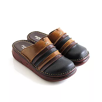 Green Phoenix休閒舒適民族風線條前包後空拖鞋36黑色