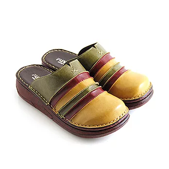 Green Phoenix休閒舒適民族風線條前包後空拖鞋36黃色