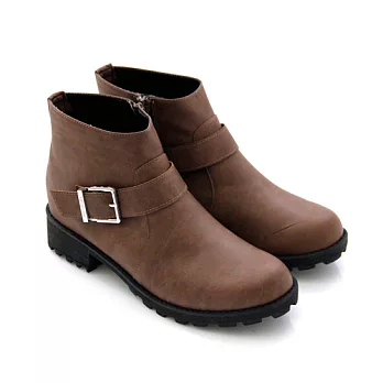 Green Phoenix魅力靴款首選皮帶釦環復古質感拉鍊踝靴24.5咖啡