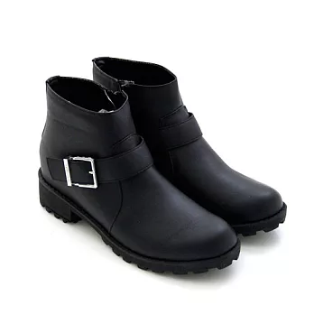 Green Phoenix魅力靴款首選皮帶釦環復古質感拉鍊踝靴24.5黑色