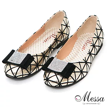 【Messa米莎】(MIT)華麗風水鑽菱線內真皮平底包鞋-三色38金色