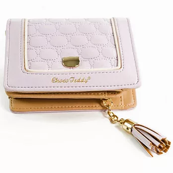 巧克力熊 熊頭壓紋流蘇短夾-紫色