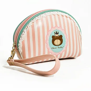 巧克力熊 彎形化妝包/盥洗包/收納包-粉橘巧克力
