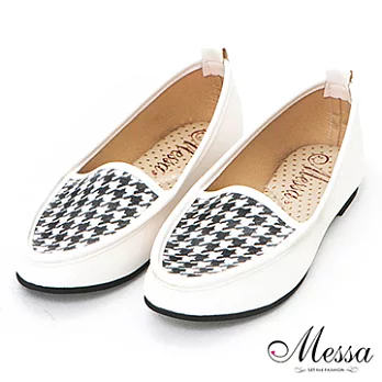 【Messa米莎】(MIT)法式千鳥紋個性中性樂福鞋-兩色 36白色
