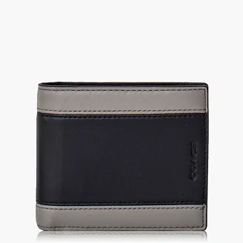 COACH Men’s Accessories 高級皮革對摺式短夾_黑灰