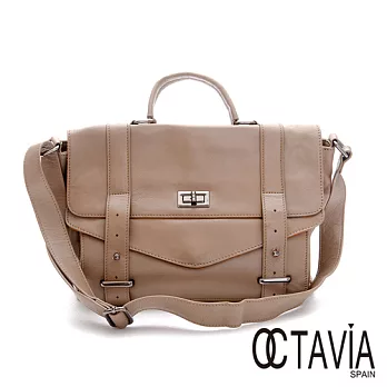 【Octavia 8 真皮】英倫情 雙層插鞘牛皮公事包 - 膚棕膚棕