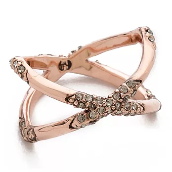 House of Harlow 1960 立體雙十字 細緻白鑽 玫瑰金戒指 美規5號