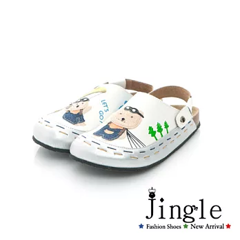 Jingle快樂熊麻吉前包後空勃肯風鞋-經典白36經典白