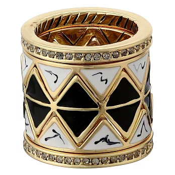 House of Harlow 1960 白鑽細單圈 釉黑&白色琺瑯寬版 五層多環戒