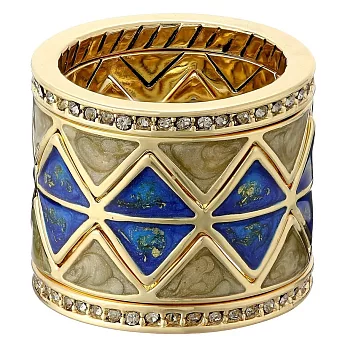 House of Harlow 1960 白鑽細單圈 寶藍&灰色琺瑯寬版 五層多環戒