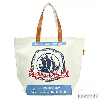 Bagcom Masaki 帆船真皮防水牛津布肩背大包-米白