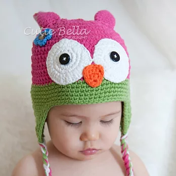 Cutie Bella手工編織帽Owl-Fuchsia/Lime(幼童款)
