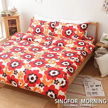 幸福晨光《花現戀夏》雙人加大四件式100%精梳棉床包被套組