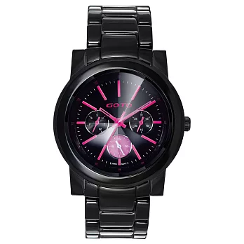 GOTO 耀彩悸動三眼陶瓷時尚腕錶-粉紅x黑